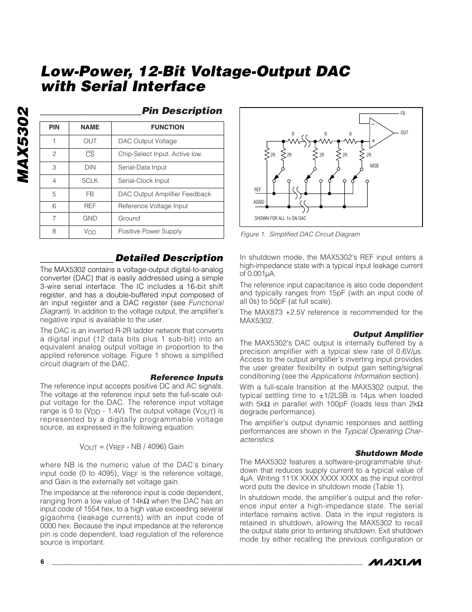 Detailed description, Pin description | Rainbow Electronics MAX5302 User Manual | Page 6 / 12