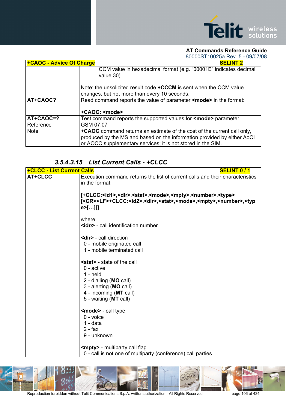15 list current calls - +clcc | Rainbow Electronics GM862-QUAD-PY User Manual | Page 106 / 434