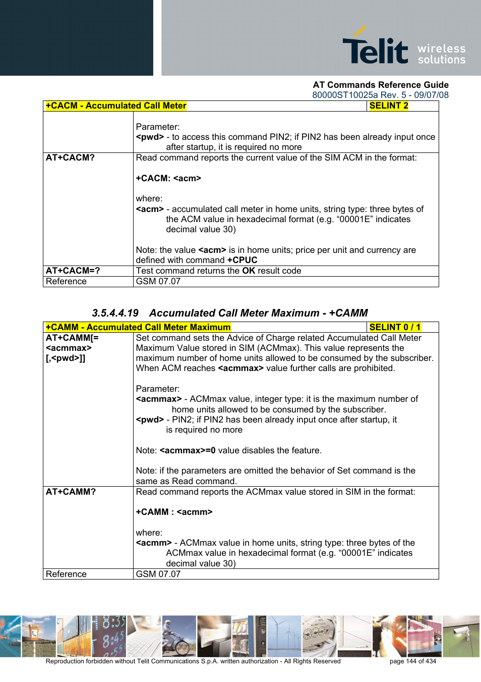 19 accumulated call meter maximum - +camm | Rainbow Electronics GM862-QUAD-PY User Manual | Page 144 / 434