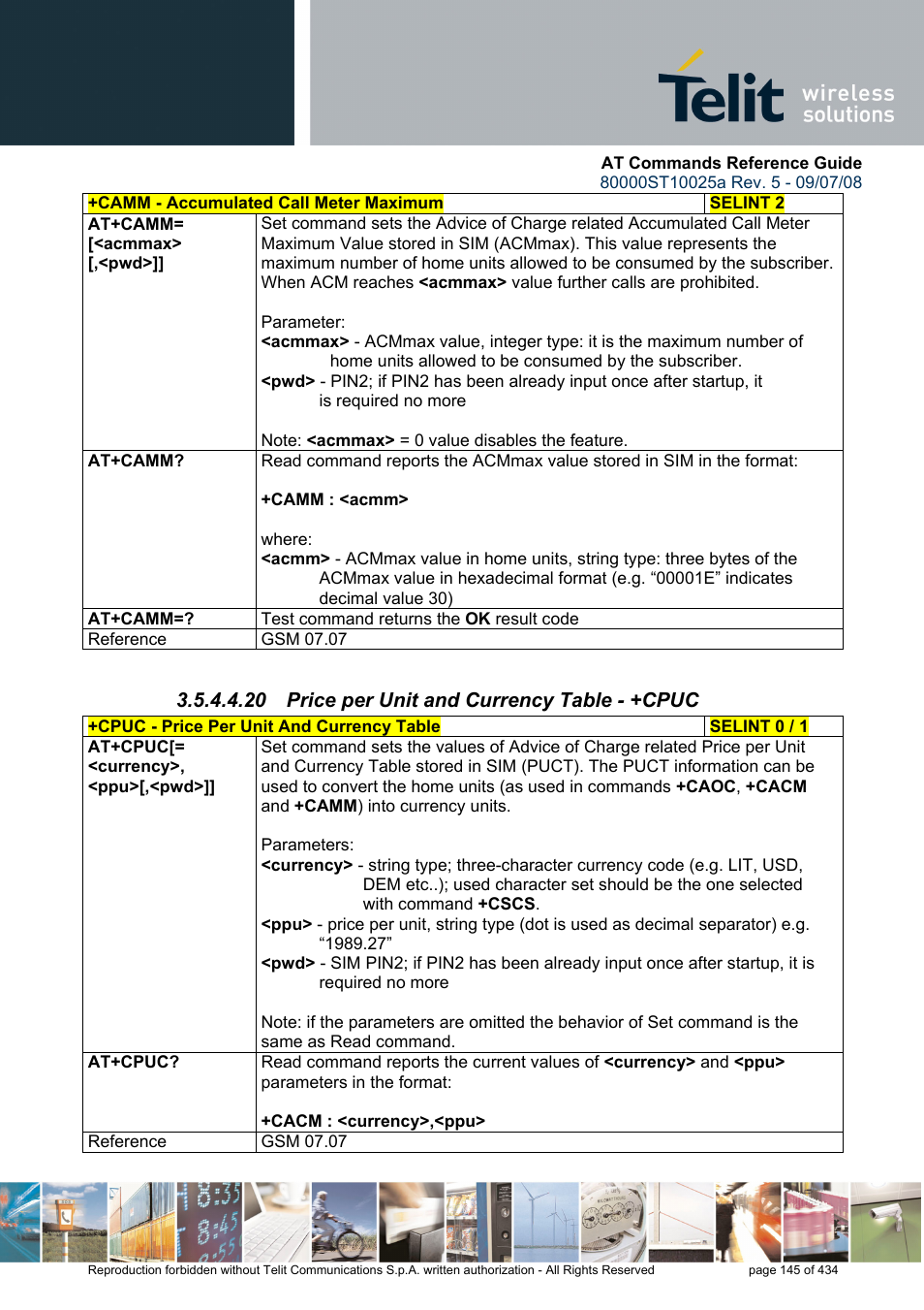 20 price per unit and currency table - +cpuc | Rainbow Electronics GM862-QUAD-PY User Manual | Page 145 / 434