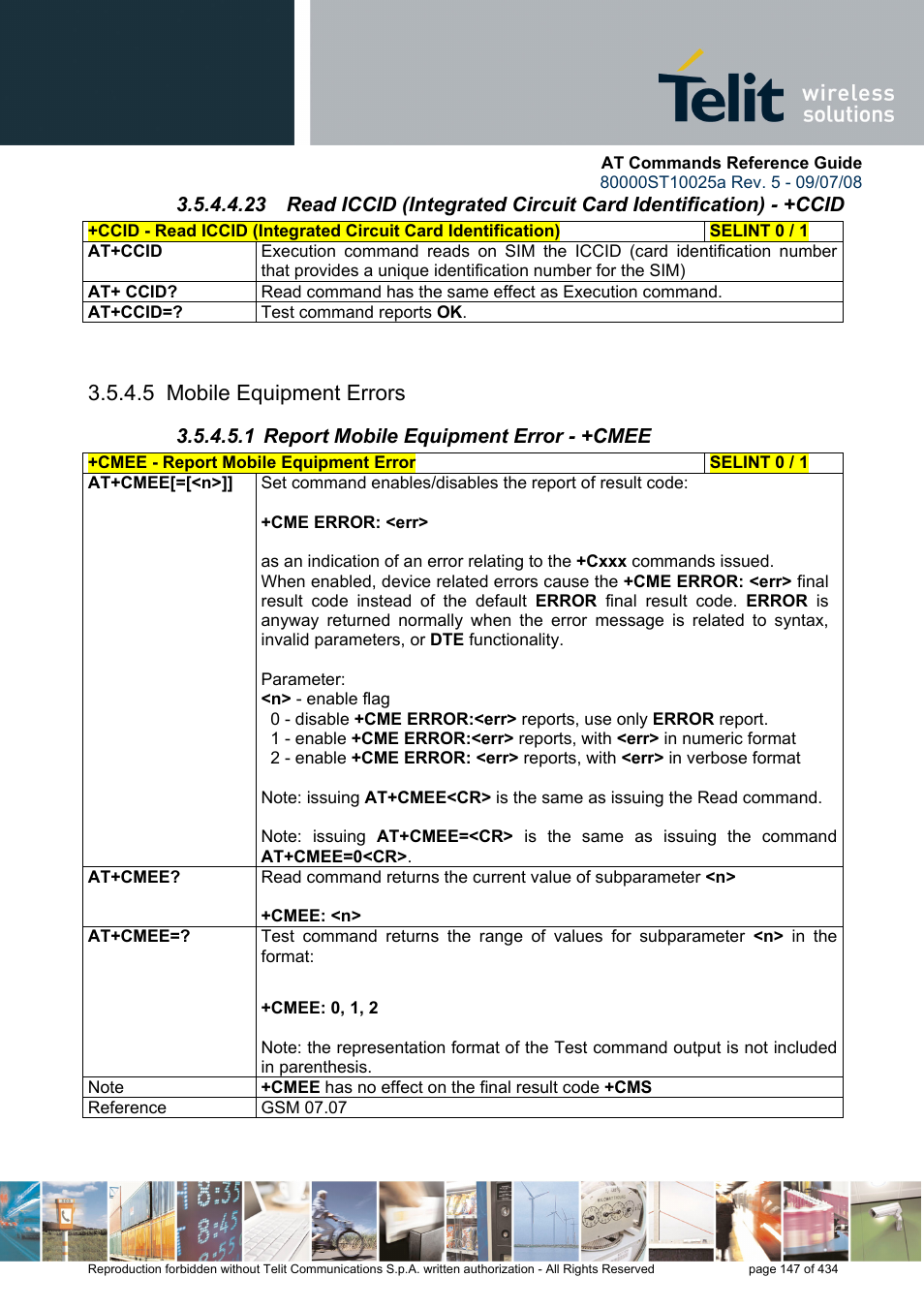 5 mobile equipment errors, 1 report mobile equipment error - +cmee | Rainbow Electronics GM862-QUAD-PY User Manual | Page 147 / 434