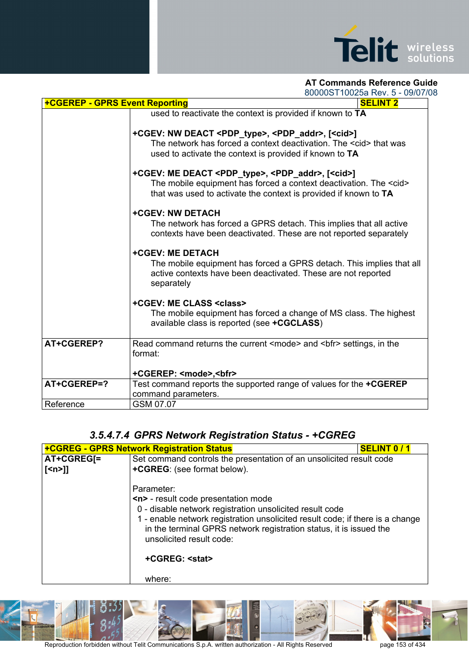 4 gprs network registration status - +cgreg | Rainbow Electronics GM862-QUAD-PY User Manual | Page 153 / 434
