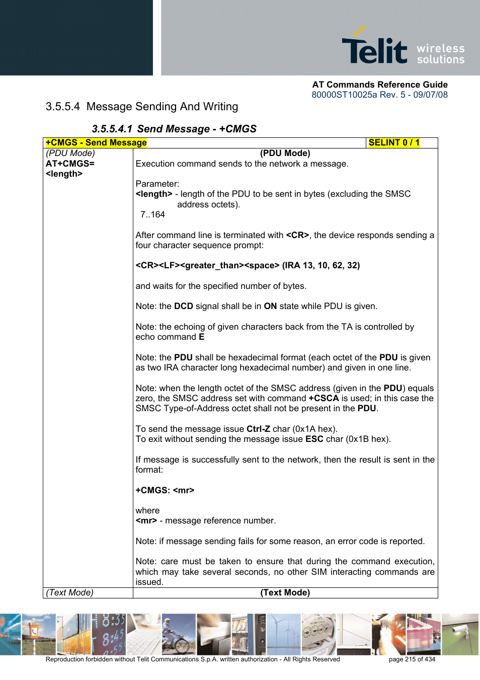 4 message sending and writing, 1 send message - +cmgs | Rainbow Electronics GM862-QUAD-PY User Manual | Page 215 / 434