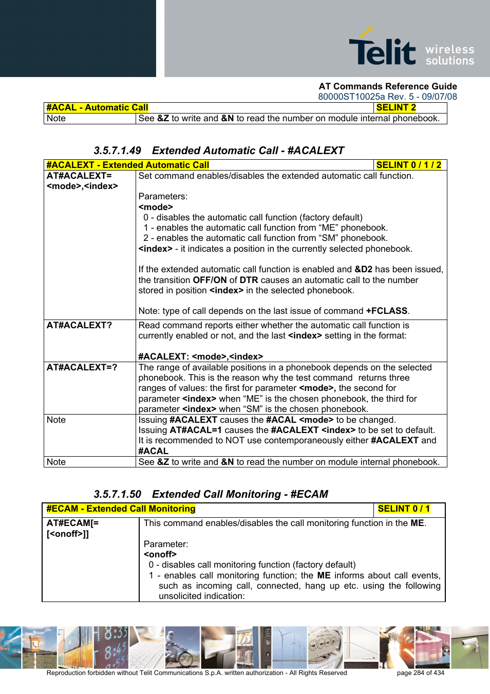 49 extended automatic call - #acalext, 50 extended call monitoring - #ecam | Rainbow Electronics GM862-QUAD-PY User Manual | Page 284 / 434