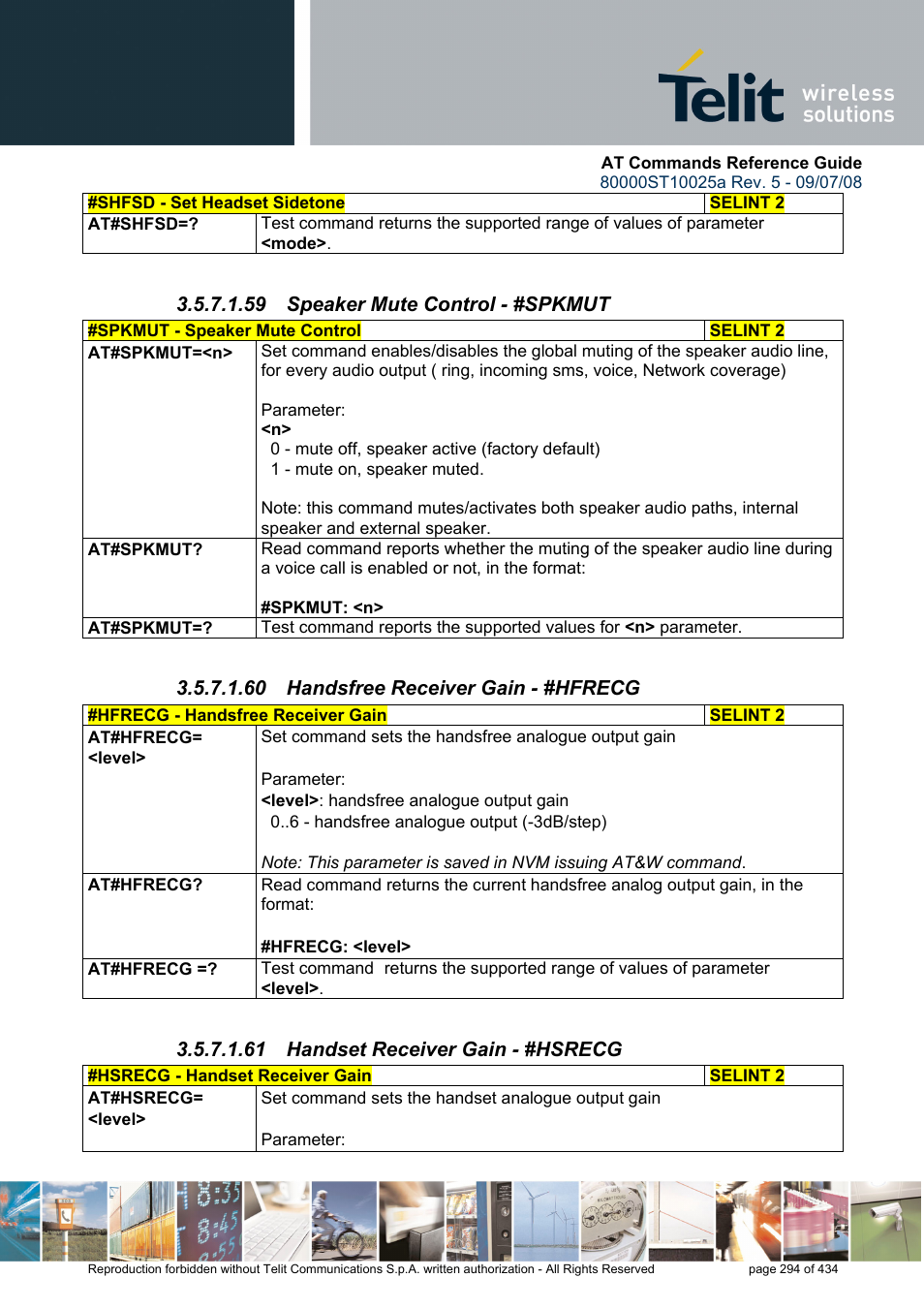 59 speaker mute control - #spkmut, 60 handsfree receiver gain - #hfrecg, 61 handset receiver gain - #hsrecg | Rainbow Electronics GM862-QUAD-PY User Manual | Page 294 / 434