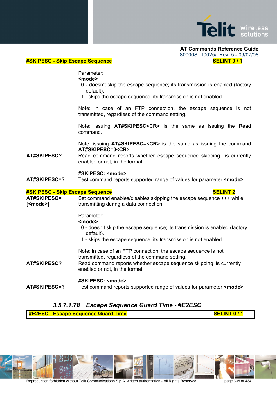 78 escape sequence guard time - #e2esc | Rainbow Electronics GM862-QUAD-PY User Manual | Page 305 / 434