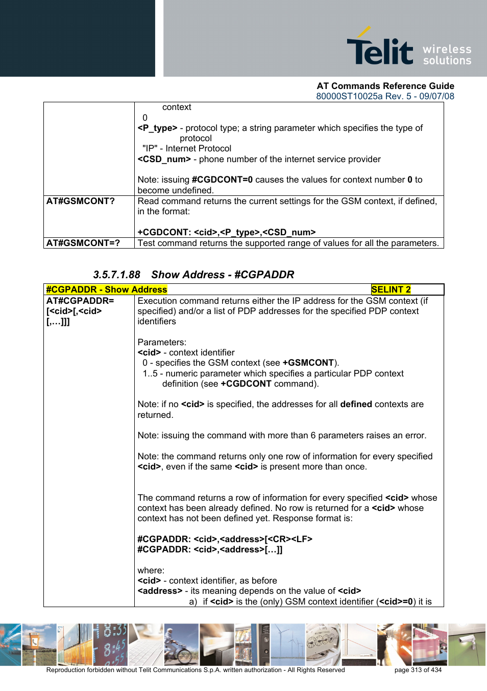 88 show address - #cgpaddr | Rainbow Electronics GM862-QUAD-PY User Manual | Page 313 / 434