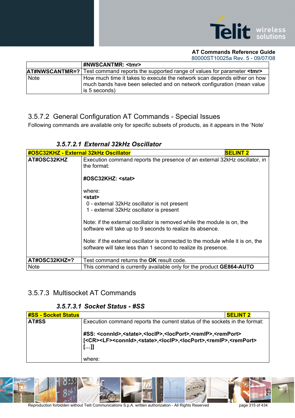 1 external 32khz oscillator, 3 multisocket at commands, 1 socket status - #ss | Rainbow Electronics GM862-QUAD-PY User Manual | Page 315 / 434