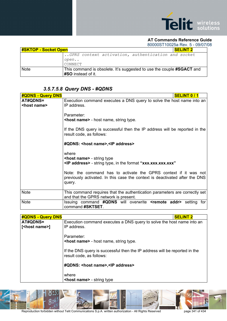 8 query dns - #qdns | Rainbow Electronics GM862-QUAD-PY User Manual | Page 341 / 434
