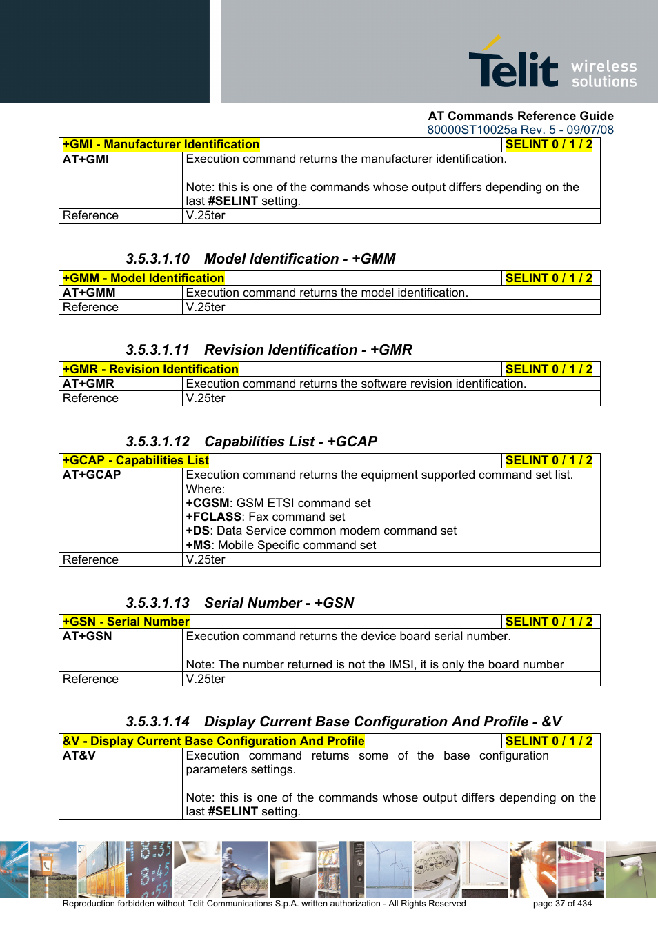 10 model identification - +gmm, 11 revision identification - +gmr, 12 capabilities list - +gcap | 13 serial number - +gsn | Rainbow Electronics GM862-QUAD-PY User Manual | Page 37 / 434