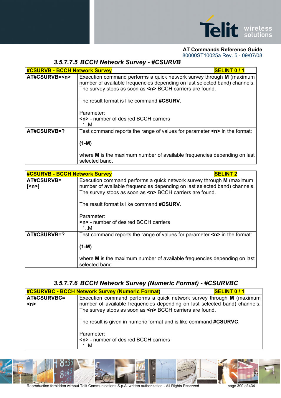5 bcch network survey - #csurvb, 6 bcch network survey (numeric format) - #csurvbc | Rainbow Electronics GM862-QUAD-PY User Manual | Page 390 / 434