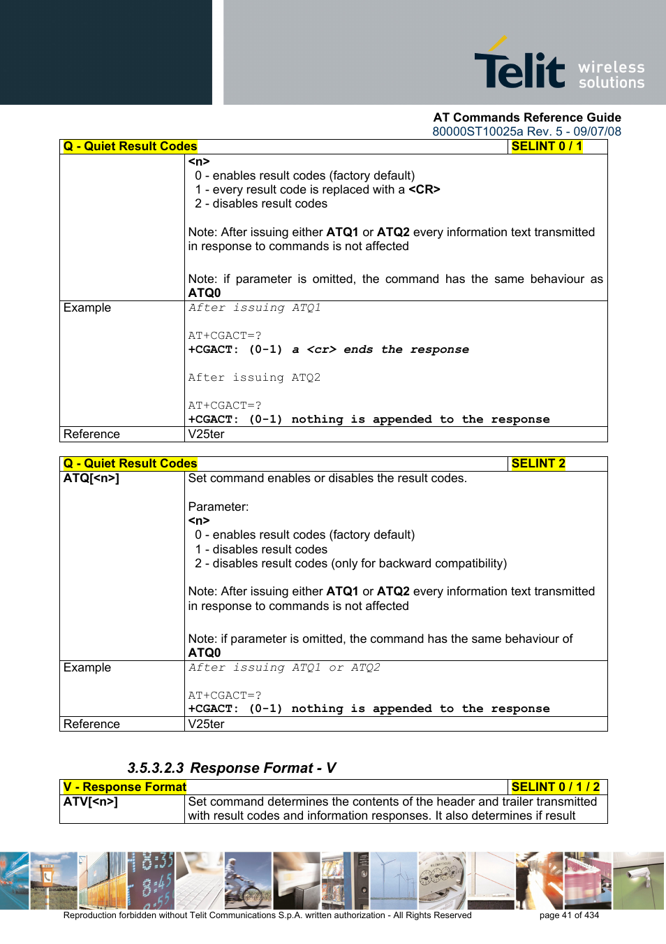 3 response format - v | Rainbow Electronics GM862-QUAD-PY User Manual | Page 41 / 434
