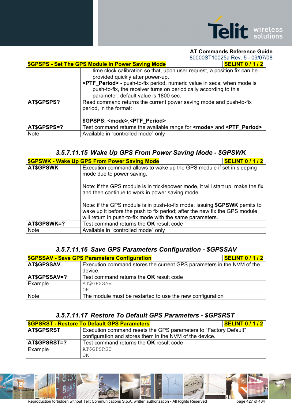 15 wake up gps from power saving mode - $gpswk, 16 save gps parameters configuration - $gpssav | Rainbow Electronics GM862-QUAD-PY User Manual | Page 427 / 434