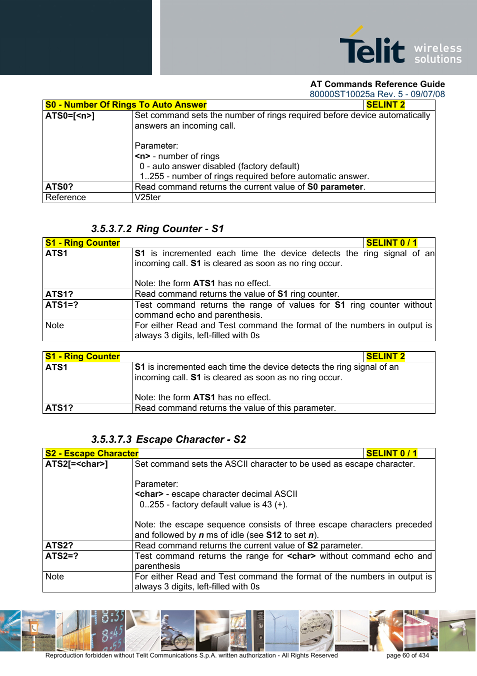 2 ring counter - s1, 3 escape character - s2 | Rainbow Electronics GM862-QUAD-PY User Manual | Page 60 / 434