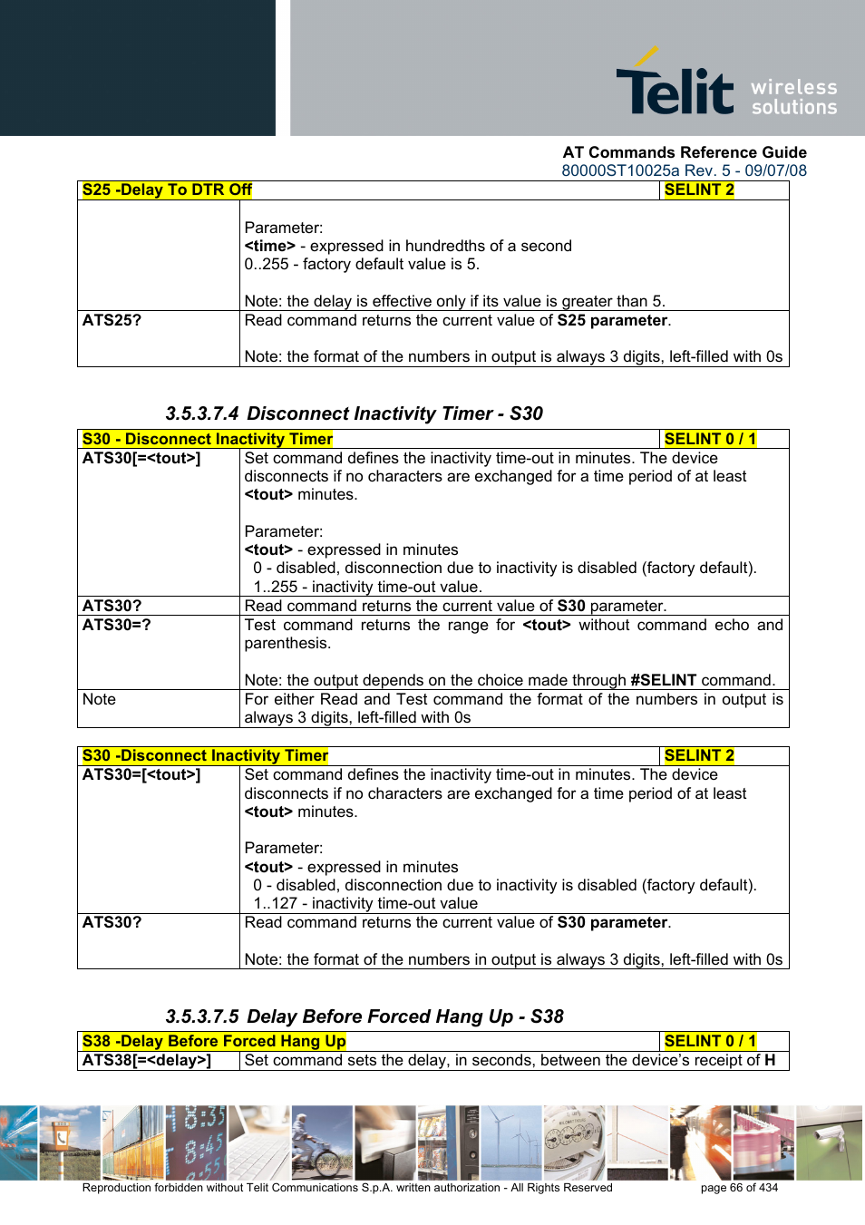 4 disconnect inactivity timer - s30, 5 delay before forced hang up - s38 | Rainbow Electronics GM862-QUAD-PY User Manual | Page 66 / 434