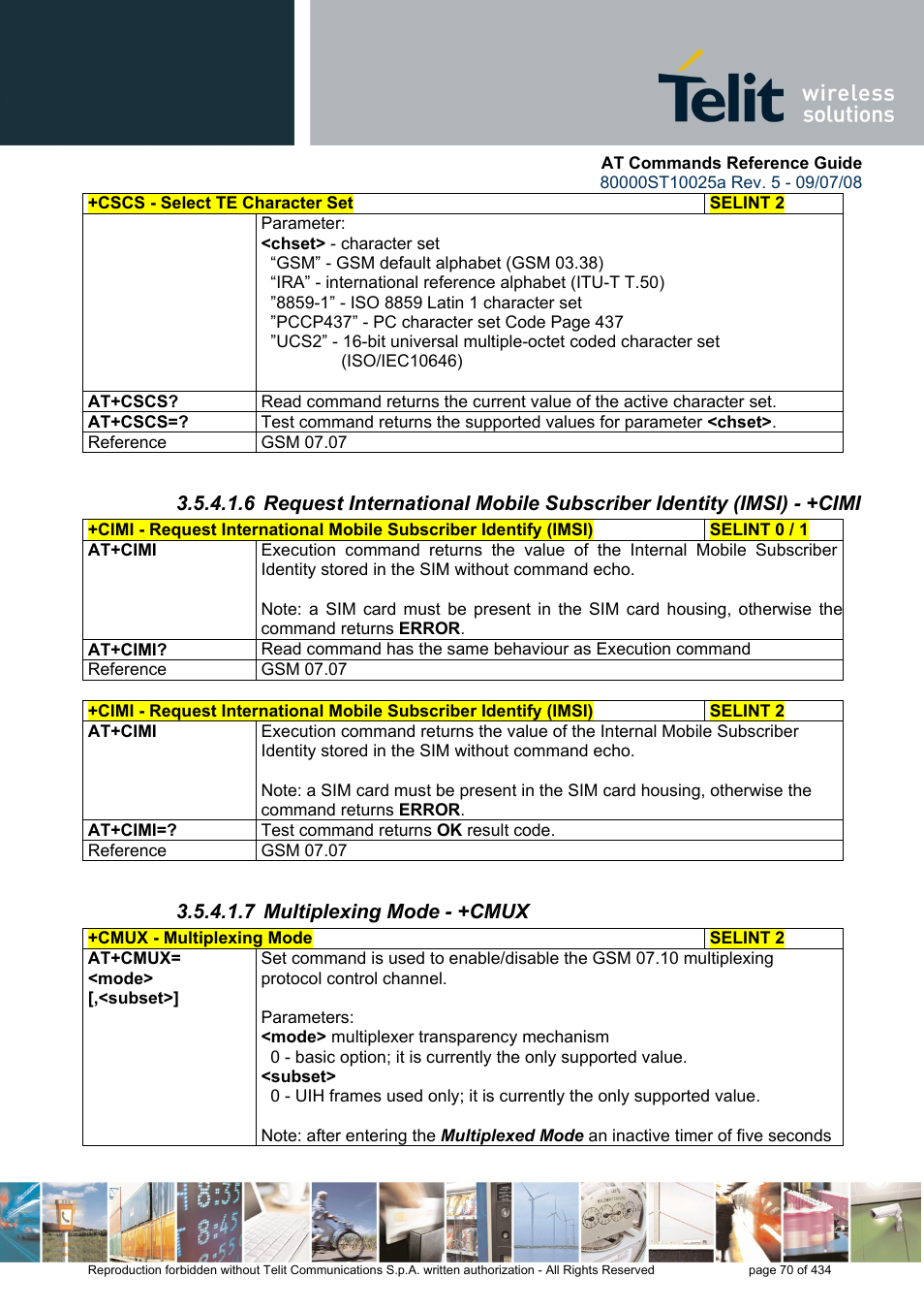 7 multiplexing mode - +cmux, Subscriber | Rainbow Electronics GM862-QUAD-PY User Manual | Page 70 / 434