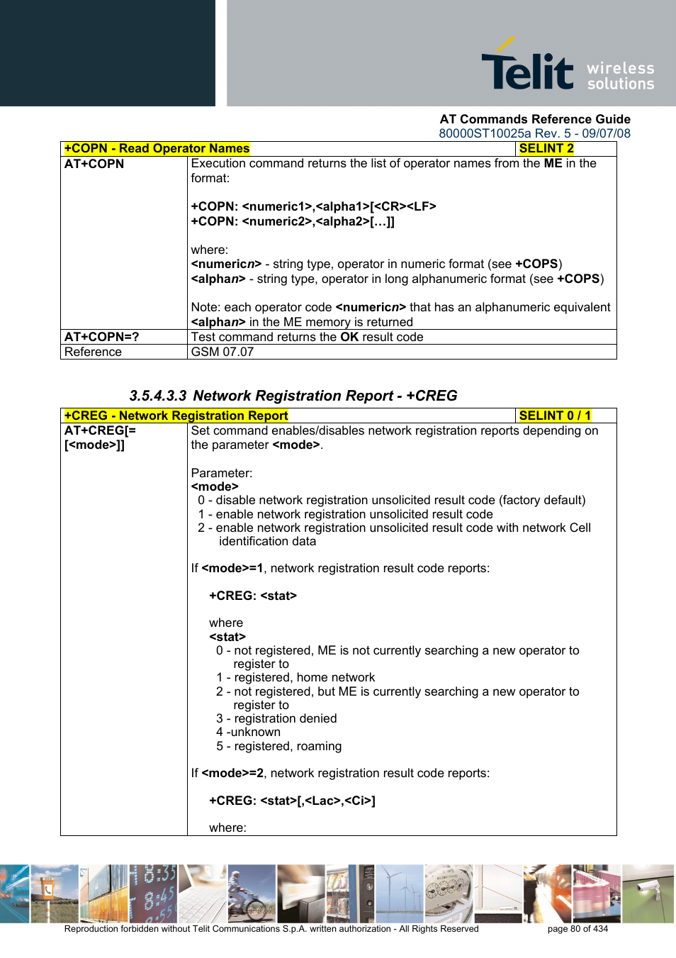 3 network registration report - +creg | Rainbow Electronics GM862-QUAD-PY User Manual | Page 80 / 434