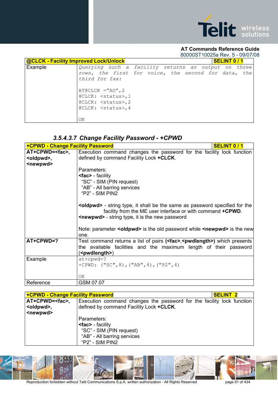 7 change facility password - +cpwd | Rainbow Electronics GM862-QUAD-PY User Manual | Page 91 / 434