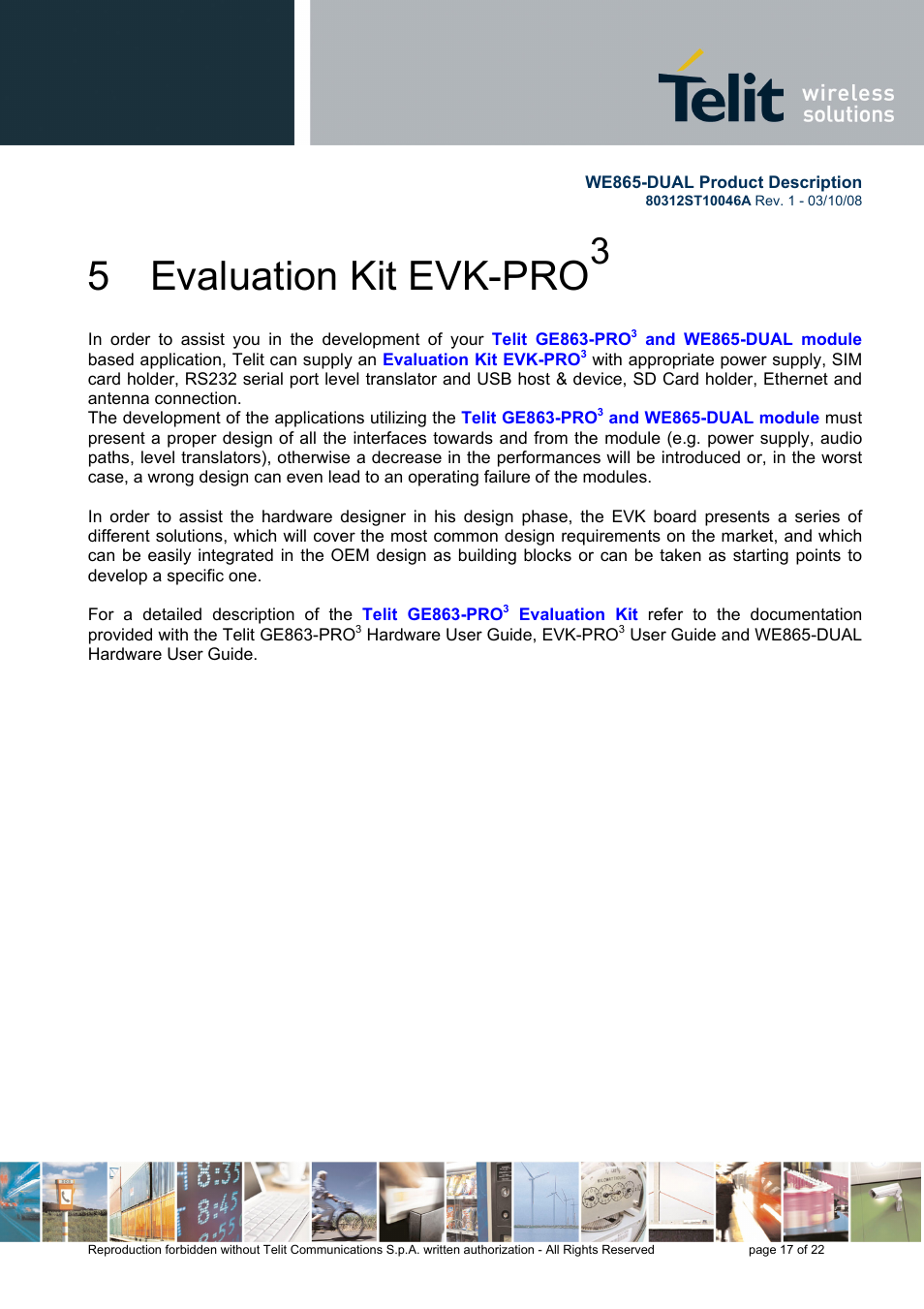 5 evaluation kit evk-pro3, 5 evaluation kit evk-pro | Rainbow Electronics WE865-DUAL User Manual | Page 17 / 22