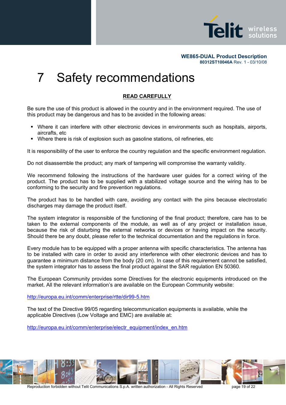 7 safety recommendations | Rainbow Electronics WE865-DUAL User Manual | Page 19 / 22