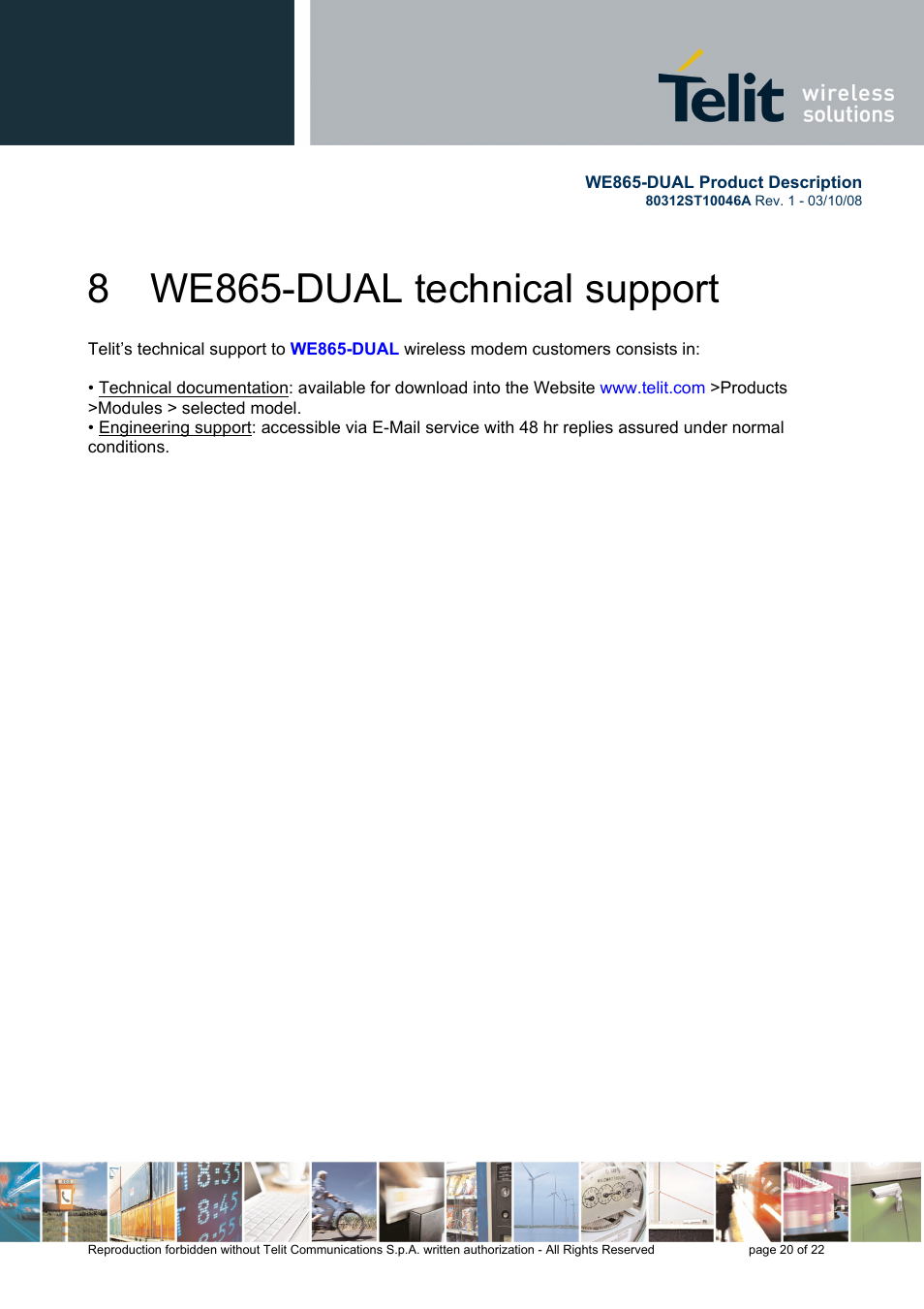 8 we865-dual technical support | Rainbow Electronics WE865-DUAL User Manual | Page 20 / 22