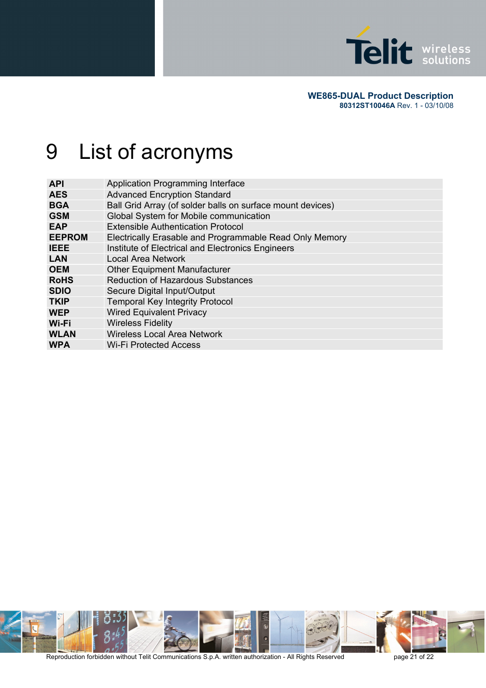 9 list of acronyms | Rainbow Electronics WE865-DUAL User Manual | Page 21 / 22