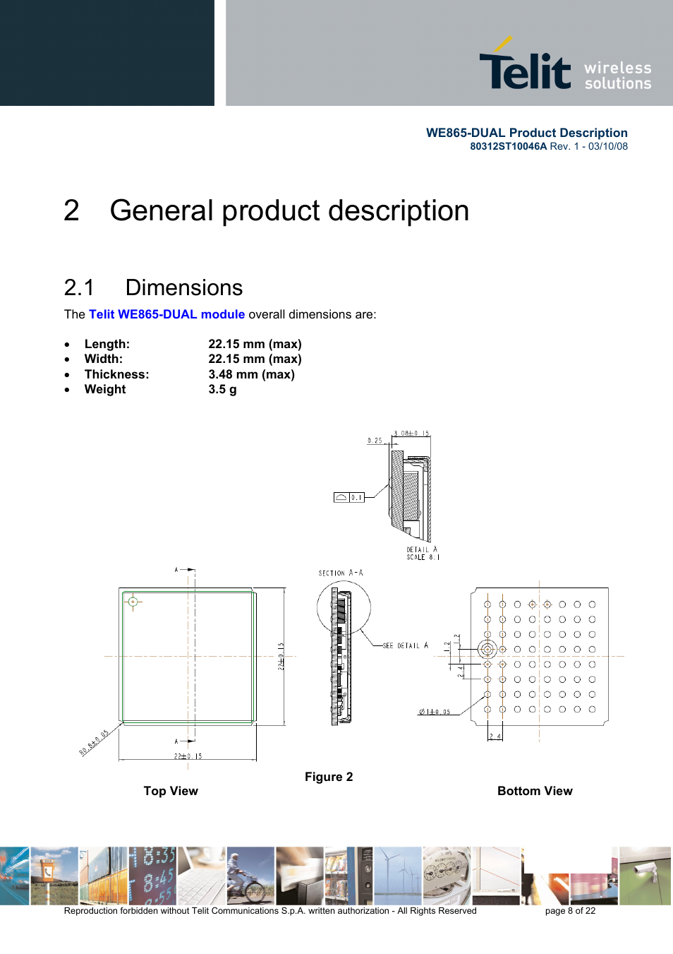 2 general product description, 1 dimensions | Rainbow Electronics WE865-DUAL User Manual | Page 8 / 22