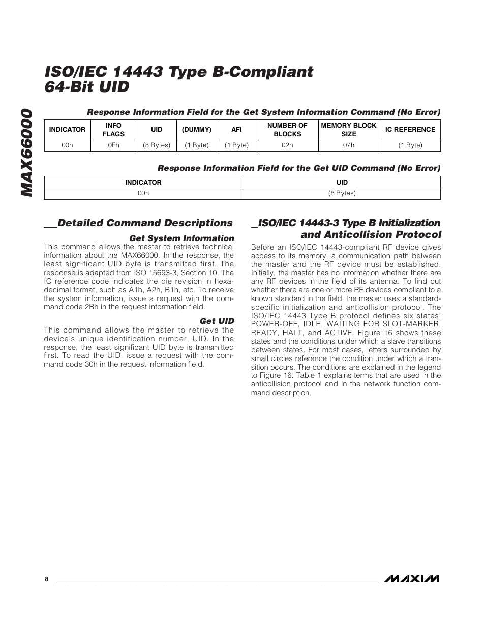 Detailed command descriptions | Rainbow Electronics MAX66000 User Manual | Page 8 / 21