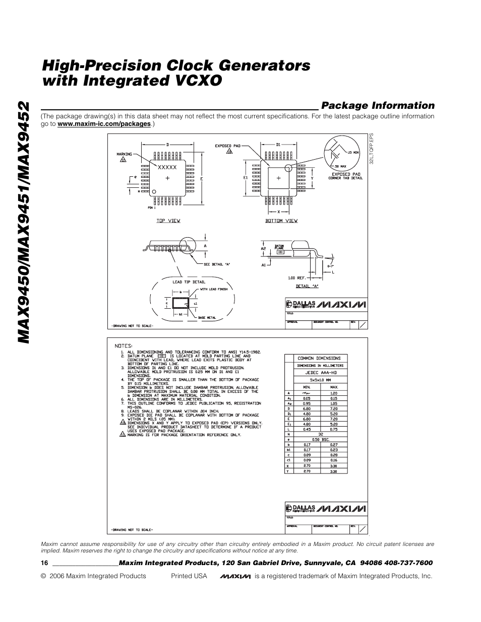 Package information | Rainbow Electronics MAX9452 User Manual | Page 16 / 16