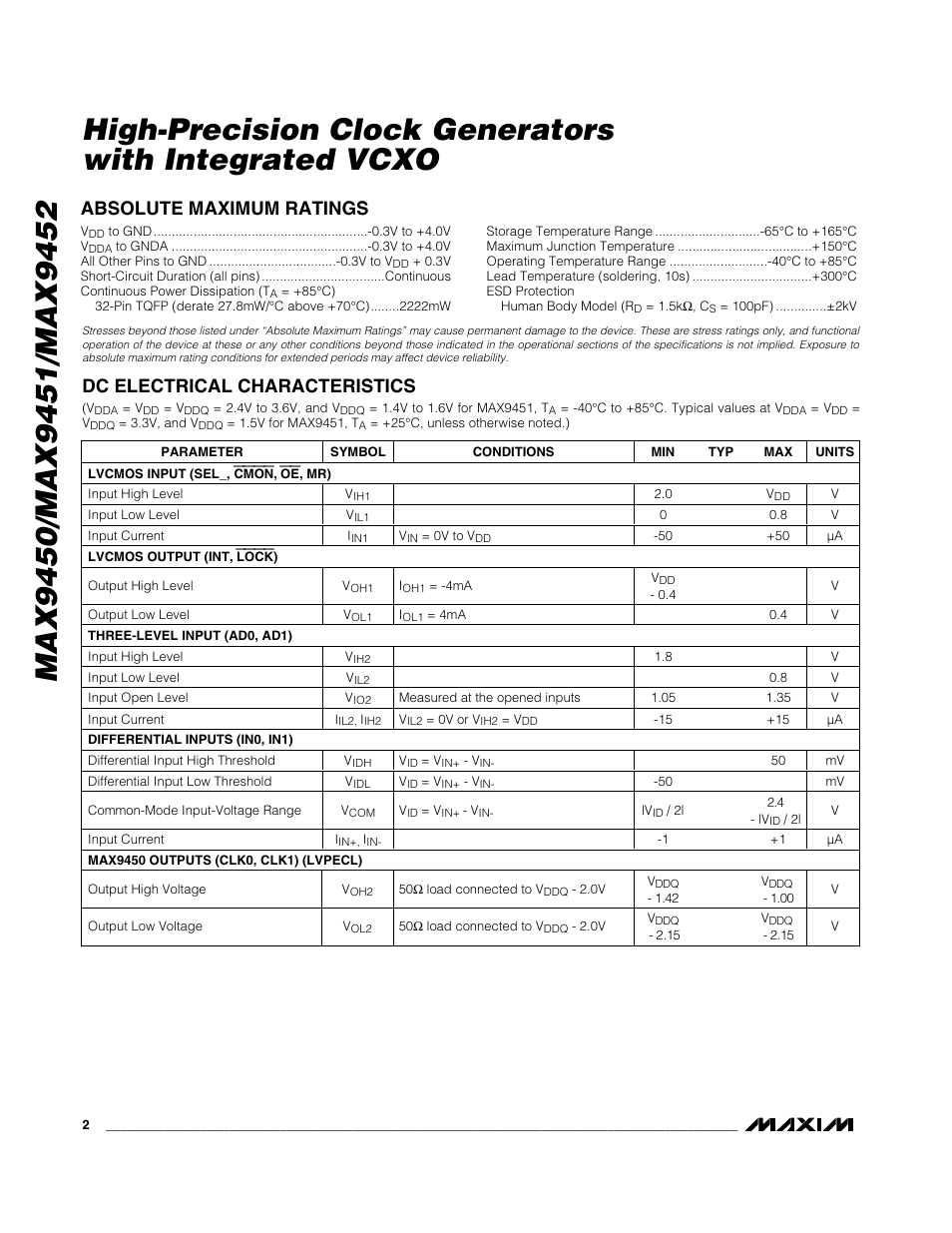 Rainbow Electronics MAX9452 User Manual | Page 2 / 16