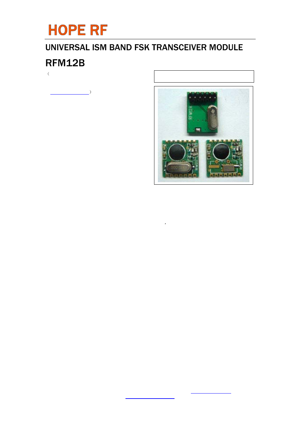 Rainbow Electronics RFM12B User Manual | 10 pages