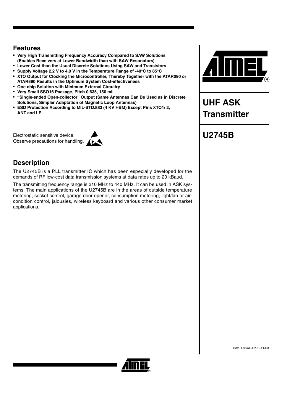 Rainbow Electronics U2745B User Manual | 9 pages