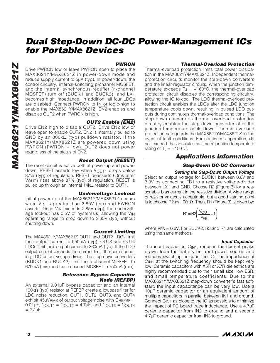 Applications information | Rainbow Electronics MAX8621Z User Manual | Page 12 / 18