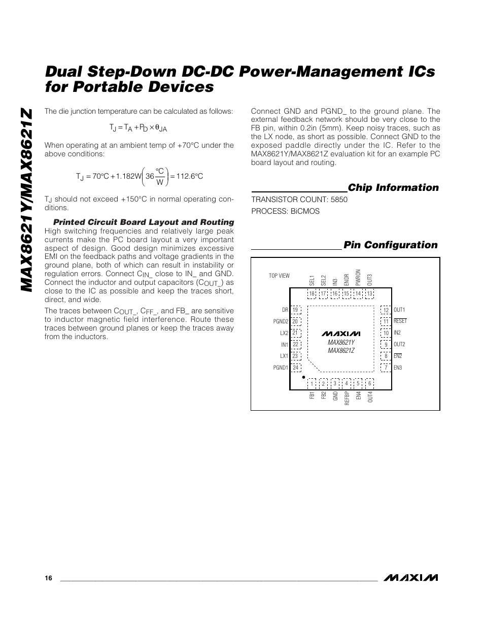 Pin configuration, Chip information | Rainbow Electronics MAX8621Z User Manual | Page 16 / 18