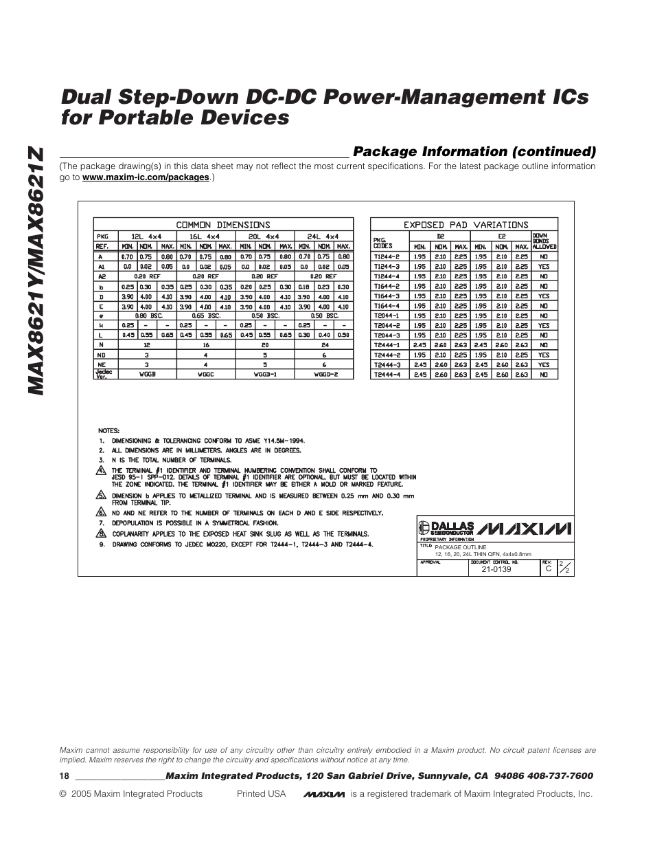 Package information (continued) | Rainbow Electronics MAX8621Z User Manual | Page 18 / 18