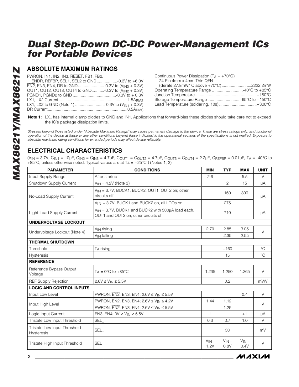 Rainbow Electronics MAX8621Z User Manual | Page 2 / 18
