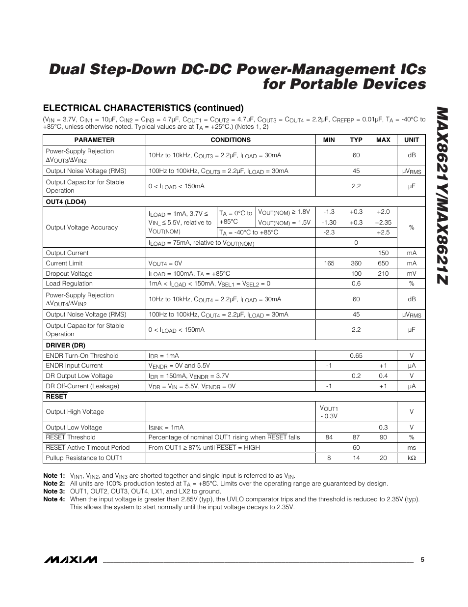 Electrical characteristics (continued) | Rainbow Electronics MAX8621Z User Manual | Page 5 / 18