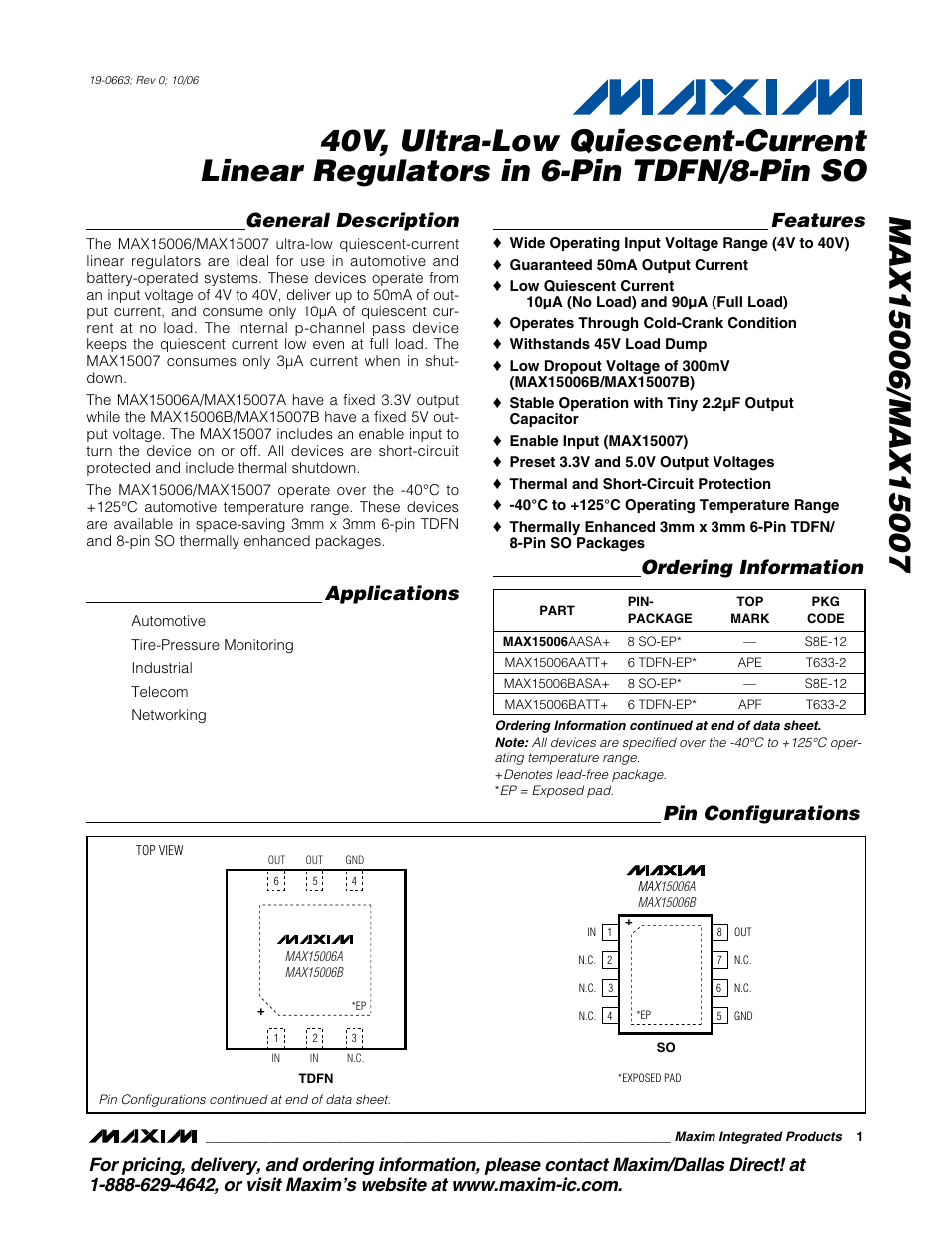 Rainbow Electronics MAX15007 User Manual | 15 pages