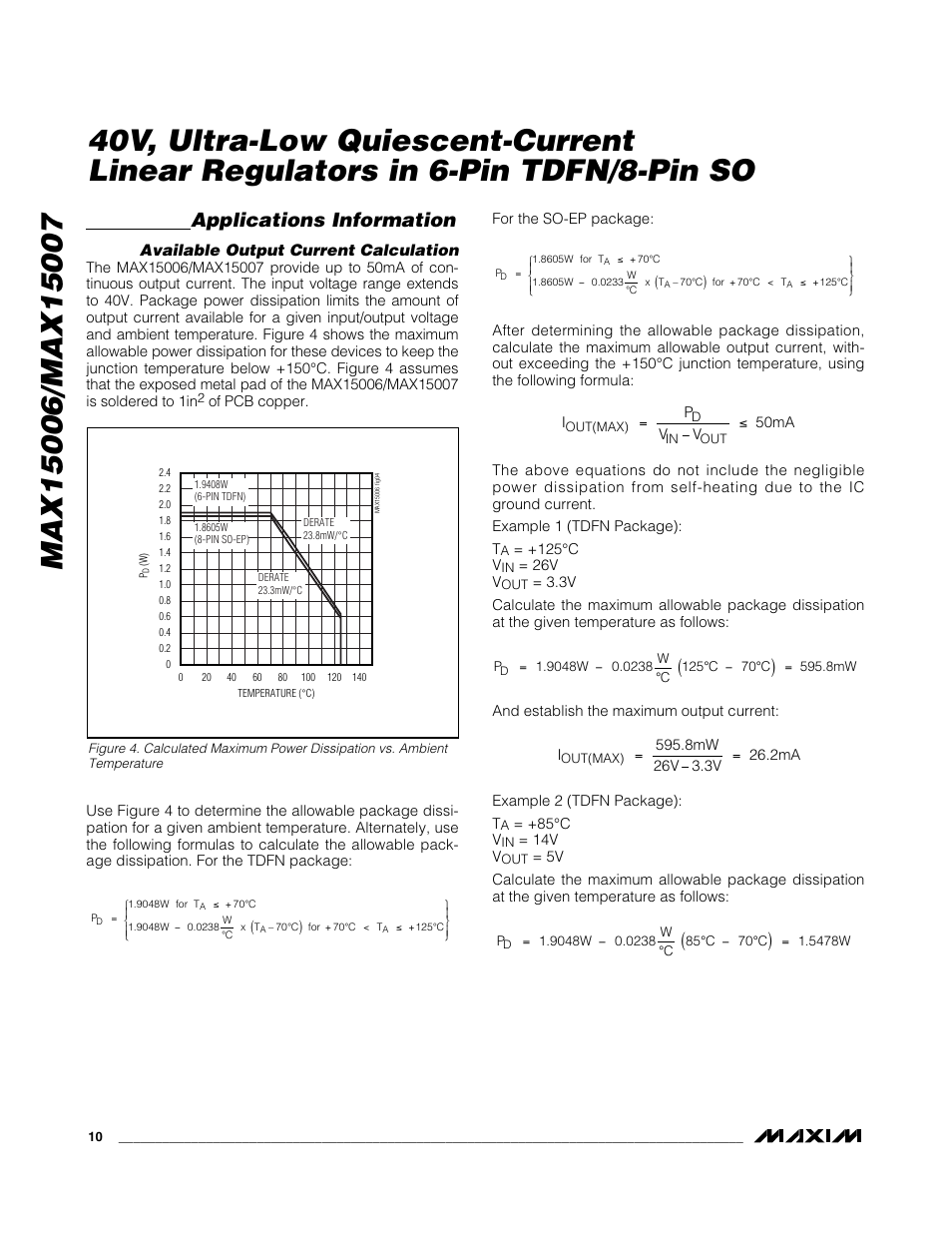 Applications information, Available output current calculation | Rainbow Electronics MAX15007 User Manual | Page 10 / 15