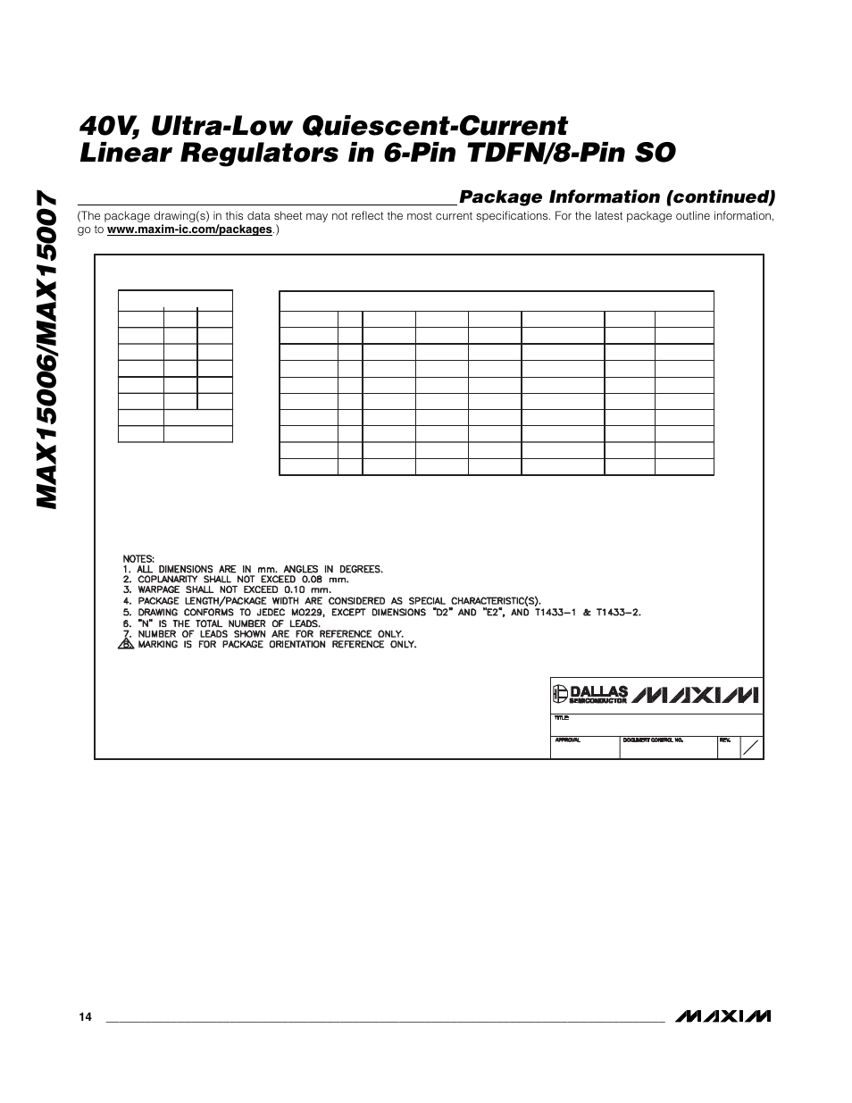 Package information (continued) | Rainbow Electronics MAX15007 User Manual | Page 14 / 15