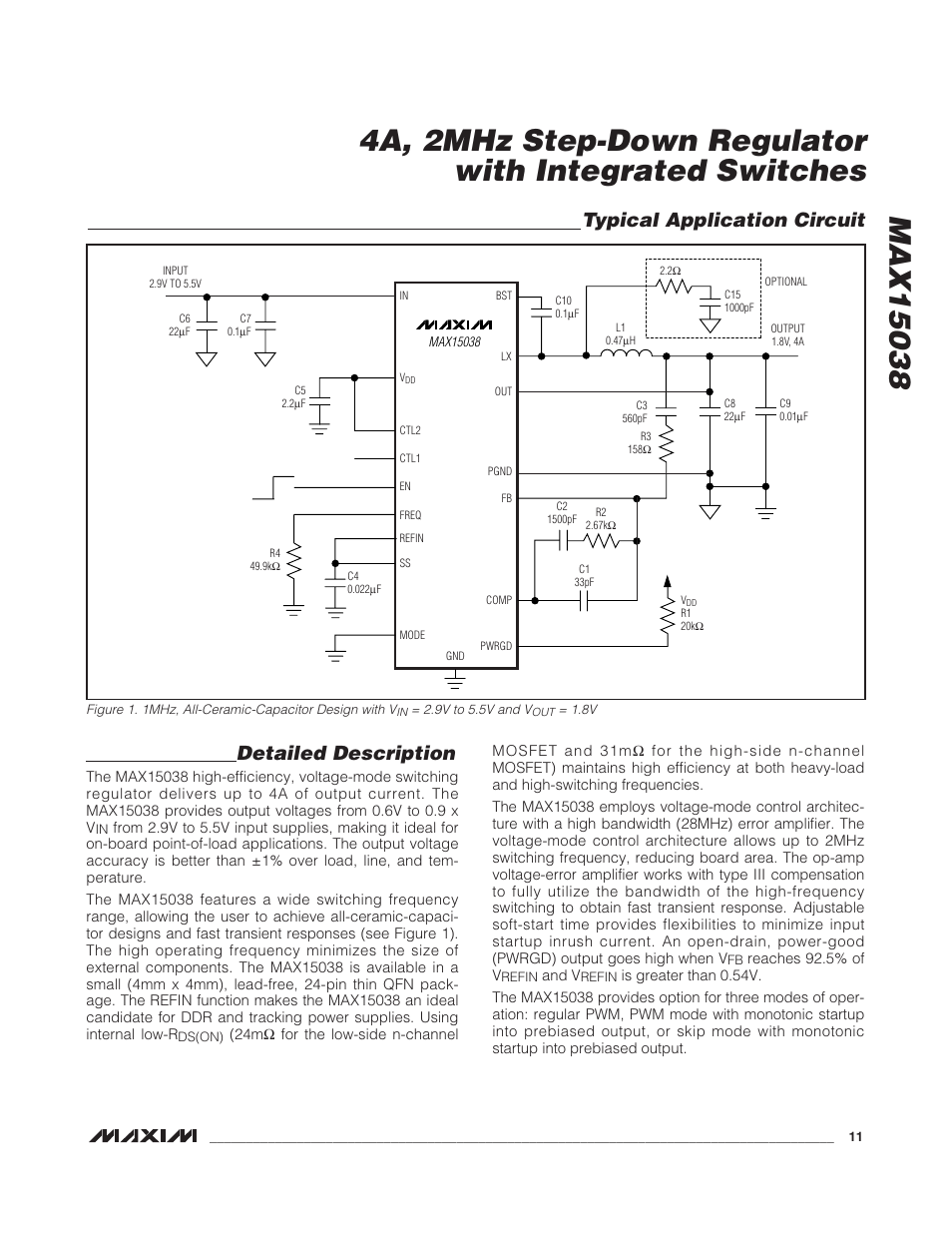 Detailed description, Typical application circuit | Rainbow Electronics MAX15038 User Manual | Page 11 / 18