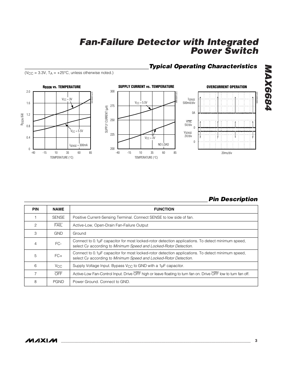 Typical operating characteristics, Pin description | Rainbow Electronics MAX6684 User Manual | Page 3 / 7