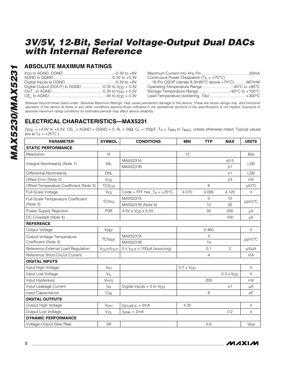 Rainbow Electronics MAX5231 User Manual | Page 2 / 18