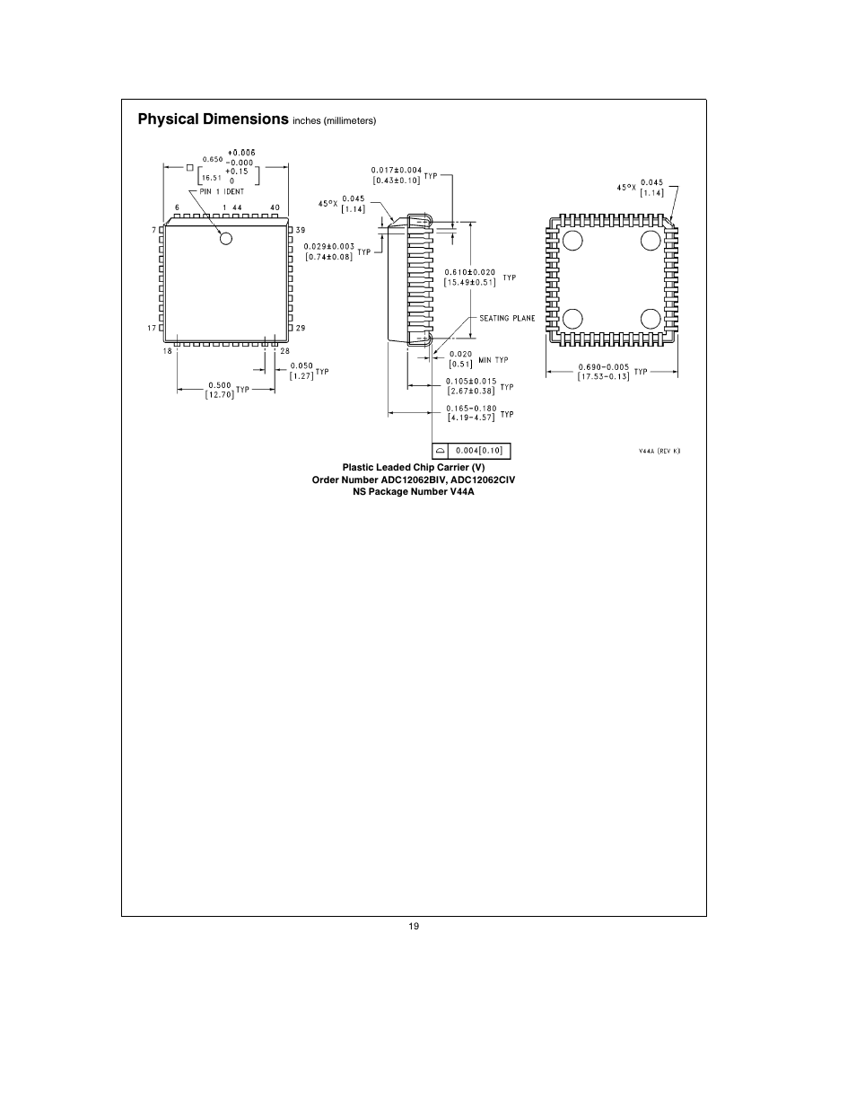 Physical dimensions | Rainbow Electronics ADC12062 User Manual | Page 19 / 20