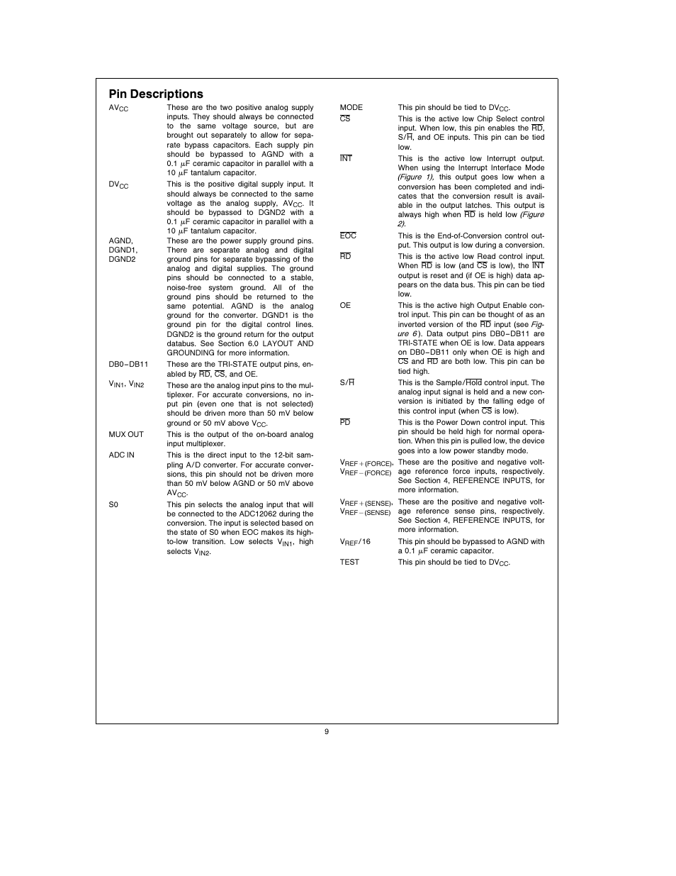 Pin descriptions | Rainbow Electronics ADC12062 User Manual | Page 9 / 20