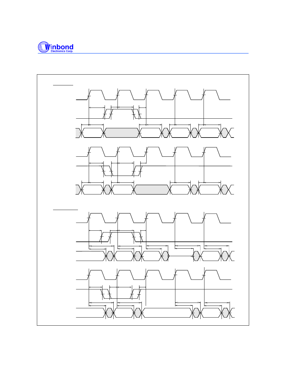 Control timing of input/output data, Input data output data, Timing waveforms, continued | Rainbow Electronics W9825G6CH User Manual | Page 18 / 43