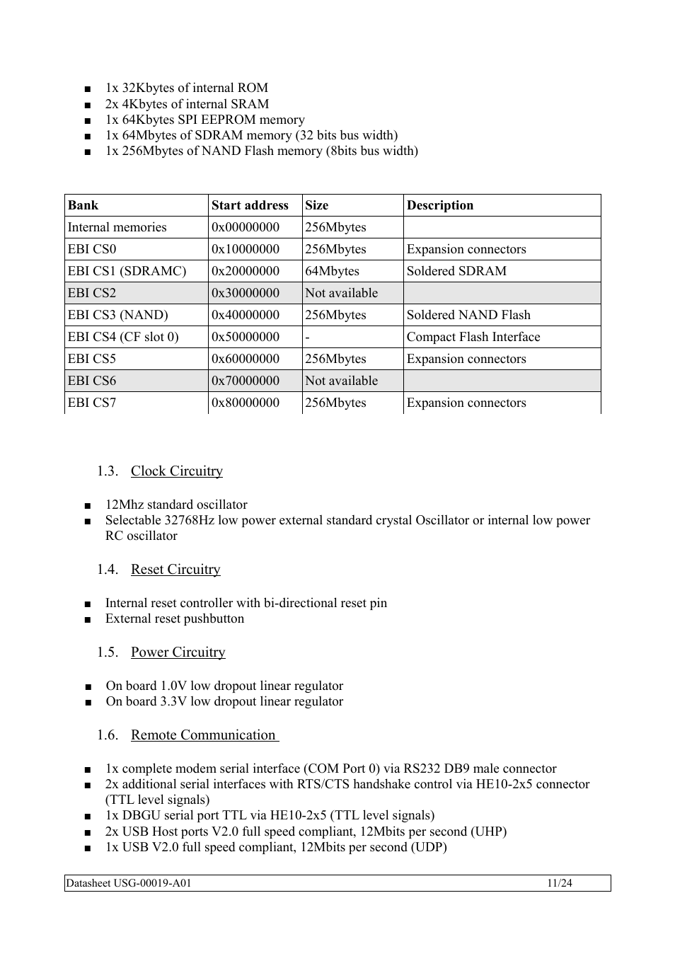Clock circuitry, Reset circuitry, Power circuitry | Remote communication | Rainbow Electronics SBC35-A9G20-C11 User Manual | Page 11 / 24