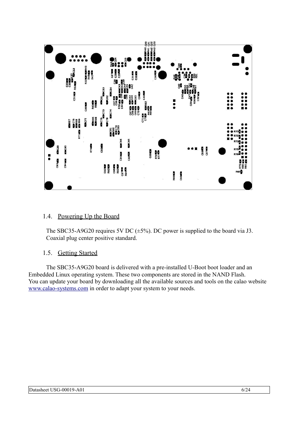 Powering up the board, Getting started | Rainbow Electronics SBC35-A9G20-C11 User Manual | Page 6 / 24