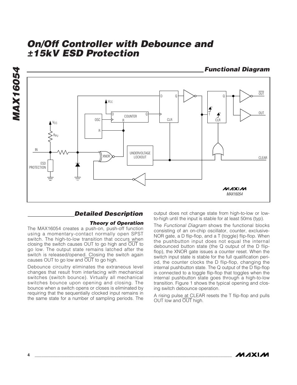 Detailed description, Functional diagram | Rainbow Electronics MAX16054 User Manual | Page 4 / 9