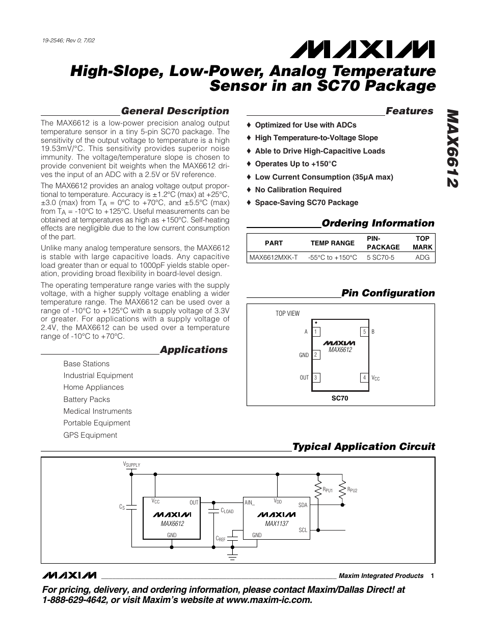 Rainbow Electronics MAX6612 User Manual | 5 pages